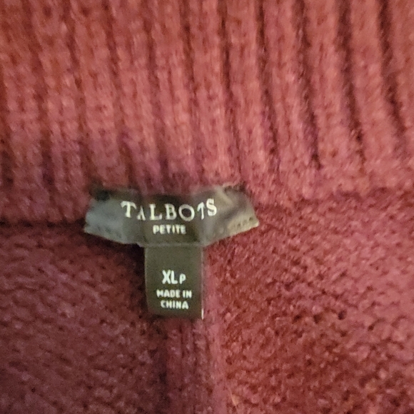 Talbots Burgundy Large Cable Knit Zip Up Sweater Jacket Size XLP - Picture 5 of 5